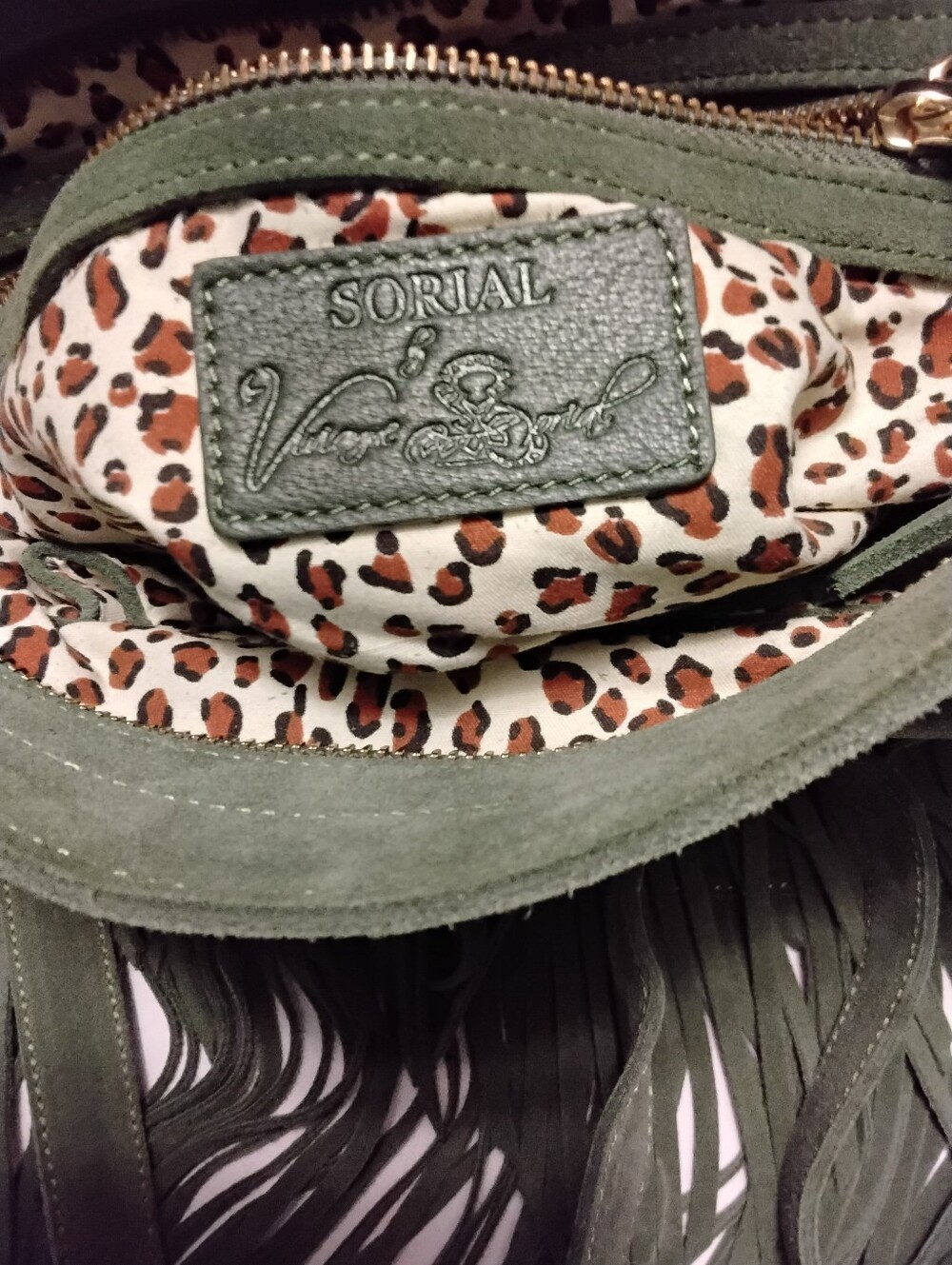 Sorial Olive Green Suede Fringe Crossbody Shoulder Bag - Picture 4 of 7